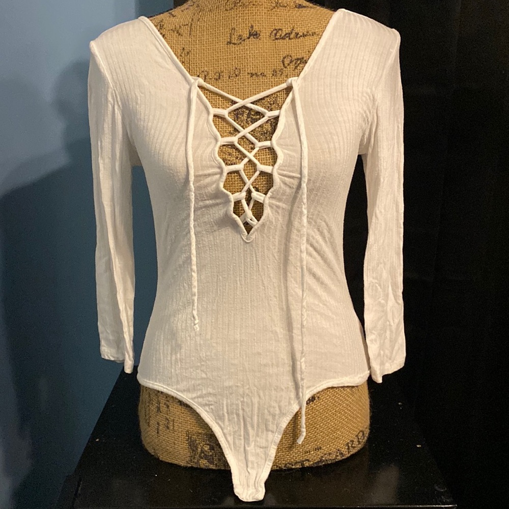 Lace up front white body suit